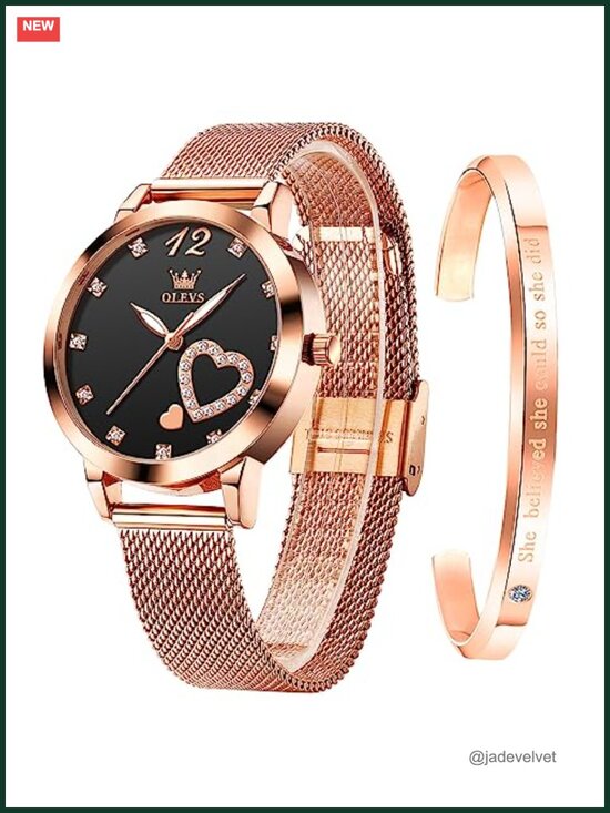 Women\'s Rose Gold Stainless Steel Mesh Watch with Bracelet Set main image 6